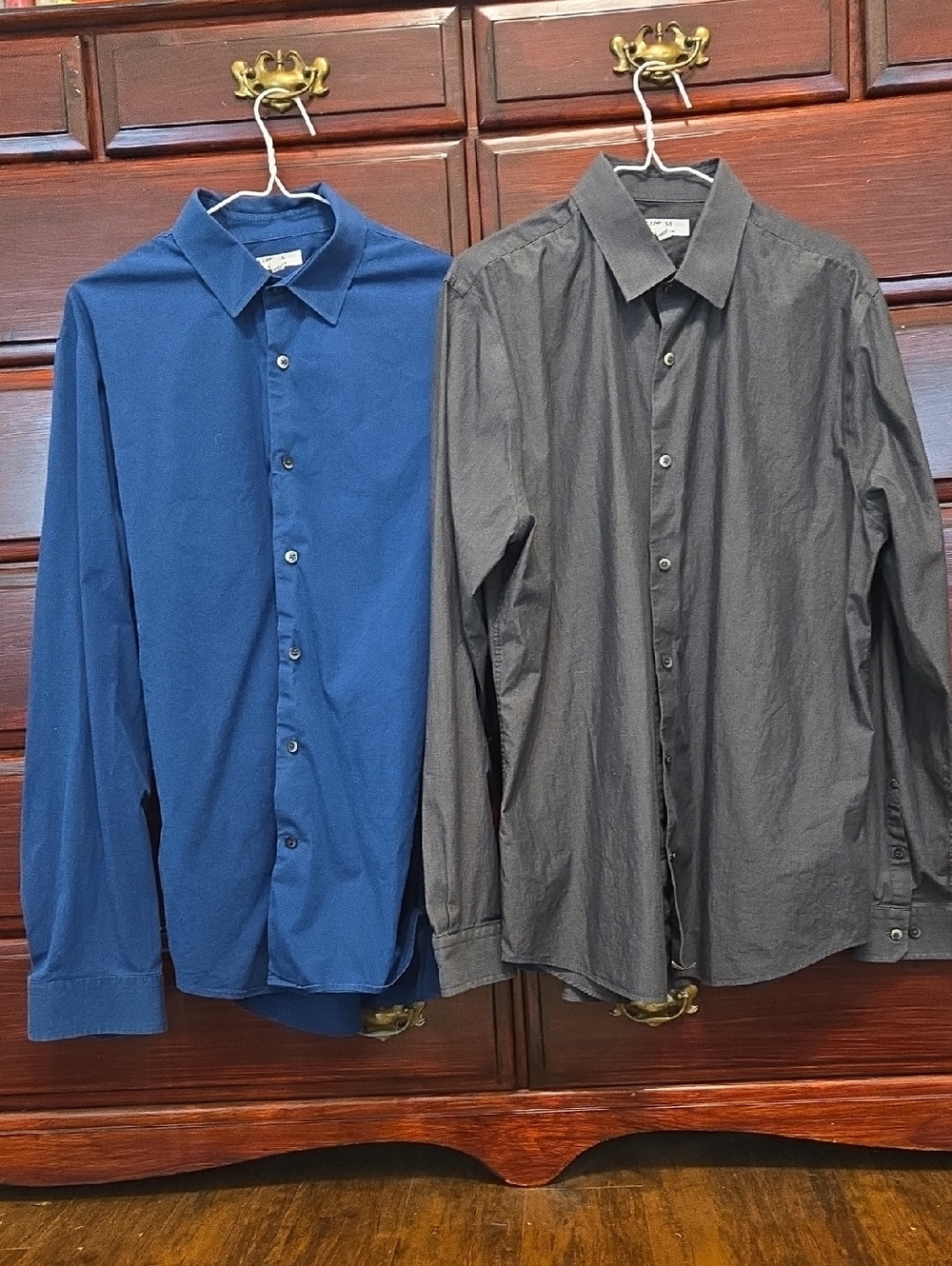 Express 1MX Extra Slim Men's Blue and Charcoal Long-Sleeve Button-Down Shirts XL